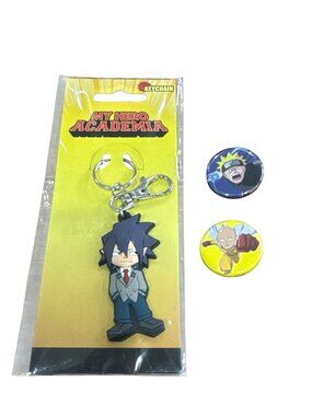 My Hero Academia Keychain & 2 Anime Pins Featuring Naruto & One Punch Man